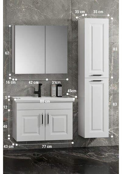 Salkım 80+35 Cm Beyaz Balon Mdf Seramik Lavabolu Asma Banyo Dolabı Takımı Salkım 80+35 Cm Beyaz Balon Mdf Seramik Lavabolu Asma Banyo Dolabı Takımı