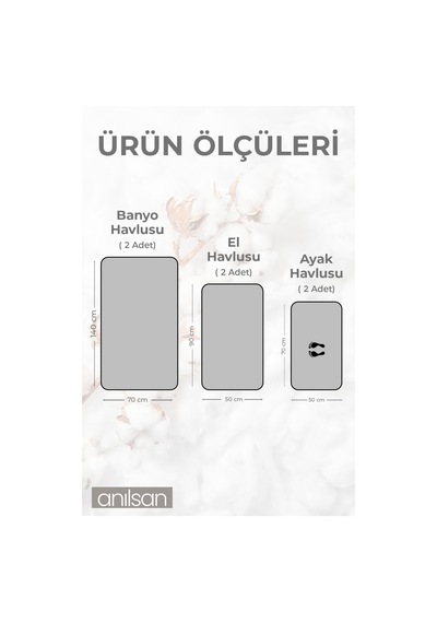 %100 Pamuk 6'lı Gri Havlu Seti - 2 Adet El Havlusu, 2 Adet Banyo Havlusu Ve 2 Adet Ayak Havlusu Gri