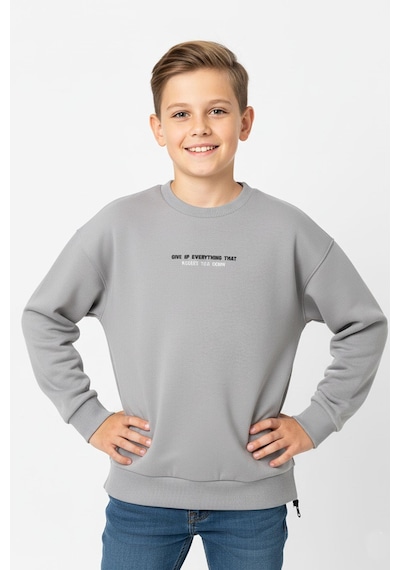 Bisiklet Yaka Baskı Detaylı Erkek Çocuk Sweatshirt-90906 Gri