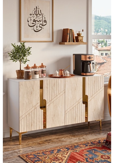 Ka1228btg Evva120 Konsol, Kahve Köşesi Ve Tv Sehpası, Çok Amaçlı Dolap Beyaz - Traverten - Gold 120cm Ka1228btg Evva120 Konsol, Kahve Köşesi Ve Tv Sehpası, Çok Amaçlı Dolap Beyaz - Traverten - Gold 120cm