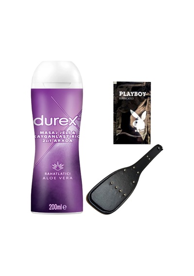 Durex: Aloe Vera - 2si1arada Masaj&kaydırıcılı Jel + Siyah Deri Şaplak + Hediye