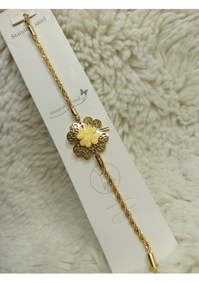 Stainless Steel Hasır Kordon Yonca Çelik Bileklik Gold