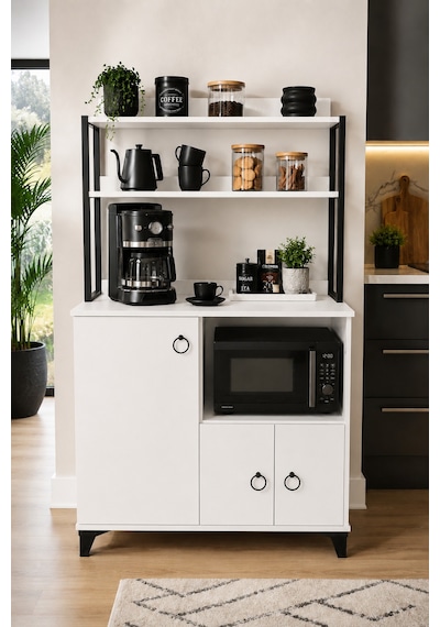 Çok Amaçlı Kahve Köşesi Ve Mikrodalga Fırın Dolabı Mutfak Düzenleyici Raf Organizer 97x33x165 Cm Beyaz Çok Amaçlı Kahve Köşesi Ve Mikrodalga Fırın Dolabı Mutfak Düzenleyici Raf Organizer 97x33x165 Cm Beyaz
