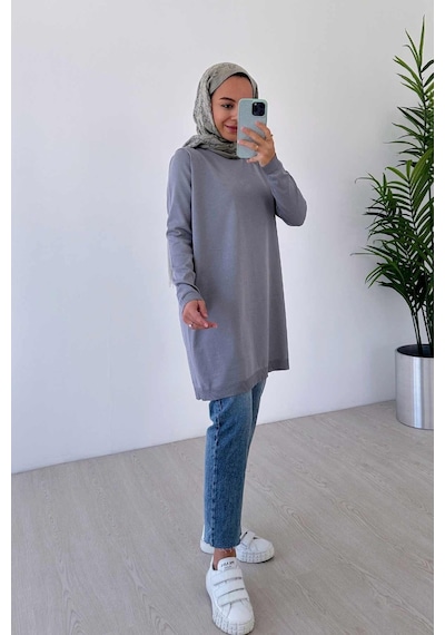 Kahijab Basic Merserize Tunik - Gri Gri