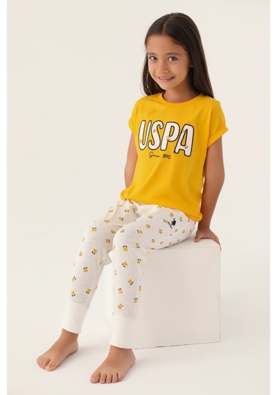 U.s. Polo Assn Lisanslı Text Printed Sarı Kız Çocuk Pijama Takımı 5274-43373 Sarı