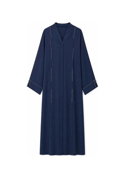 Nazzain Lacivert Dubai İpeği Minimal Taş Detaylı Abaya Çok Renkli
