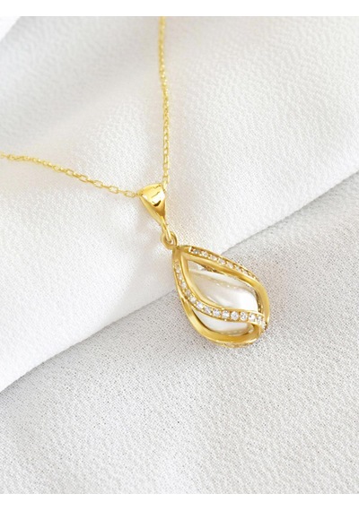 Brezza Lusso Jewelry Doğal Inci Gümüş Kolye Altın Kaplama (506090059) 45 CM