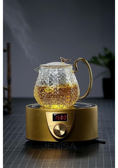 Modern Cam Demlik 550 Ml - Isıya Dayanıklı, Cam Süzgeçli Ve Altın Kulplu Çay Keyfi çok renkli