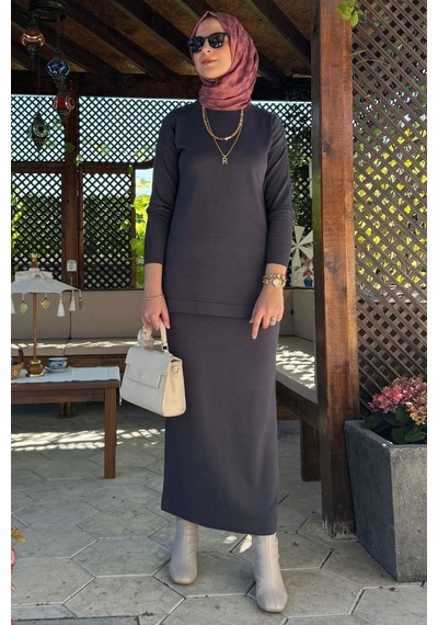 Rabia Şamlı Sezen Triko Takım Antrasit Çok Renkli