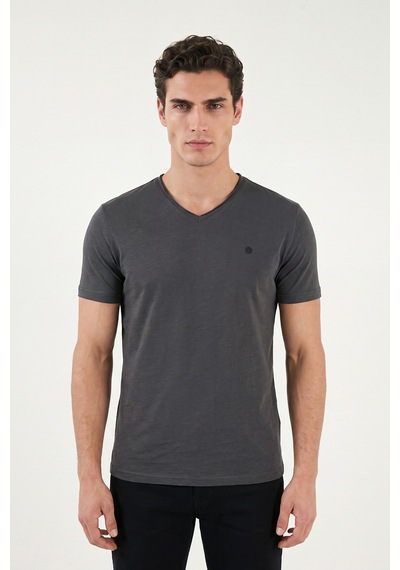 Buratti Pamuklu Regular Fit V Yaka T Shirt Erkek T Shirt 5902719 Antrasit