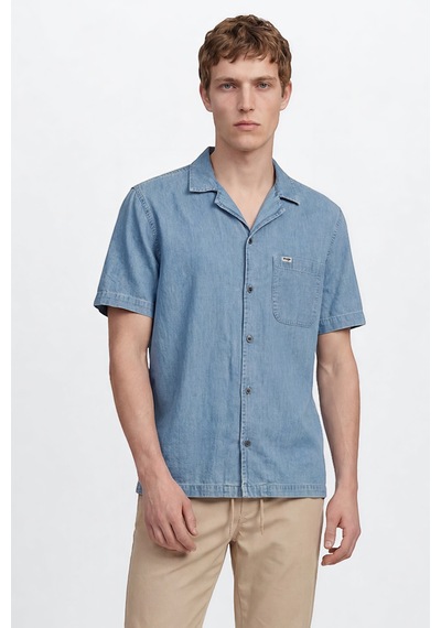 Wrangler Pamuk Relaxed Fit Rahat Kesim Gömlek Yaka Denim Gömlek Mavi
