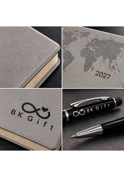 Logonuza Özel 10 Adet 378 Termo Deri 2027 Ajanda & Siyah Touch Pen Kalem Seti Gri