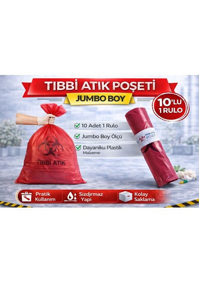 Tıbbi Atık Poşeti Boy 10'lu 1 Rulo Kırmızı Tıbbi Atık Atık Poşeti