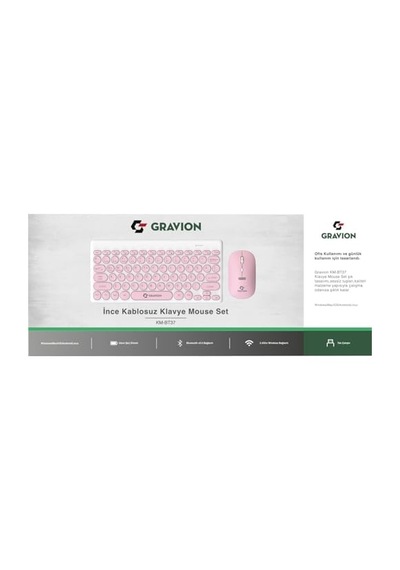 Gravion Km-bt37 Kablosuz Klavye Mouse Seti, Bluetooth + Usb Dongle 2.4g, 78 Tuş Kompakt, Türkçe Q, P Diğer