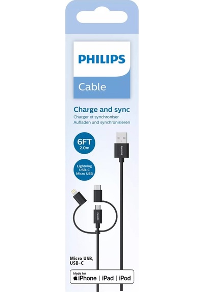 Philips Playstation 4 / 5 İle Uyumlu Joystick Şarj Kablosu Mfı 3in1 Micro Usb-lightining-type-c Hızlı Şarj Ve Data Kablosu 2m Siyah Dl