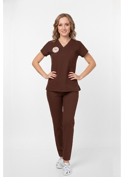 Unisex Kahverengi Psikolog Biyolog Sosyolog Gerontolog Scrubs Üniforma Takım Sağlık Bak.yön.uygun Kahverengi