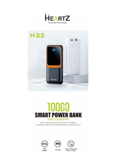 Ayrex H32 10000 Mah Power Bank Pd 20w Ve Usb 22.5w Fast Hızlı Şarj Dahili Type C Ve Lightning Kablolu Dünya Standa