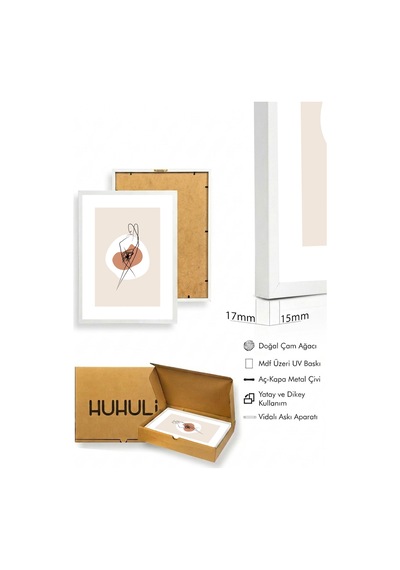 Beyaz Ahşap Çerçeveli Minimalist Çizim Tablo - Soyut Huhu1270