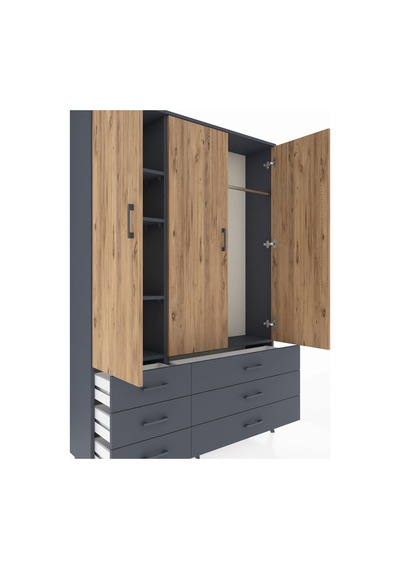 Arges Dolap 5 Raflı 6 Çekmeceli Tek Askılı 132x30x195 Antrasit-çam/antrasit Atlas Çam/antrasıt Arges Dolap 5 Raflı 6 Çekmeceli Tek Askılı 132x30x195 Antrasit-çam/antrasit Atlas Çam/antrasıt