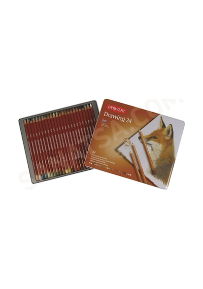 Derwent Drawing Pencils Renkli Çizim Kalem Seti 24 Renk Teneke Ku