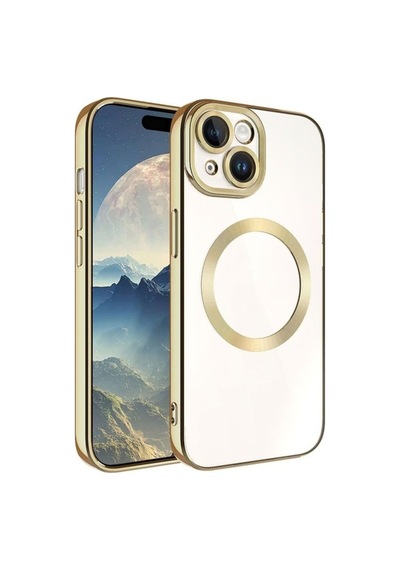 Apple Uyumlu iPhone 15 Kılıf M-safe Wireless Şarj Özellikli Zore Setro Silikon Gold