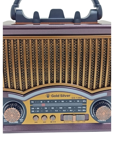 Gold Silver Gs-1360 Güneş Enerjili Ahşap Nostaljik Kamp Radyo Şarjlı Bluetooth Hoparlör Usb Tf Solar Panel