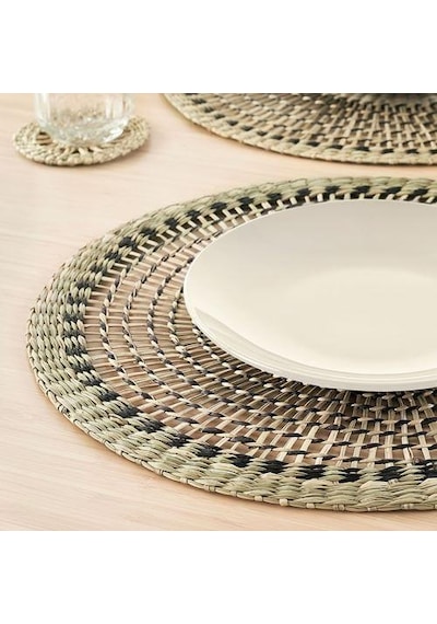 6 Adet Amerikan Servis, Natürel MeridyenDukkan 37 cm Rattan-Yuvarlak-Dekoratif Servis Bej