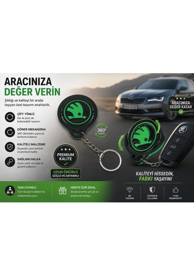 Skoda Anahtarlık , Skoda Döner Araç Anahtarlık - Skoda Çift Yönlü Araba Anahtarlığı