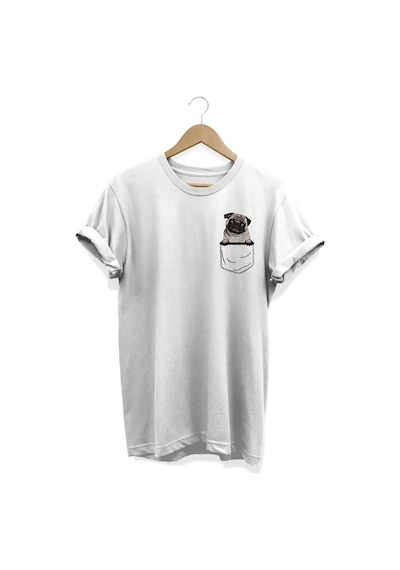 Köpek Baskılı Beyaz T-shirt Beyaz