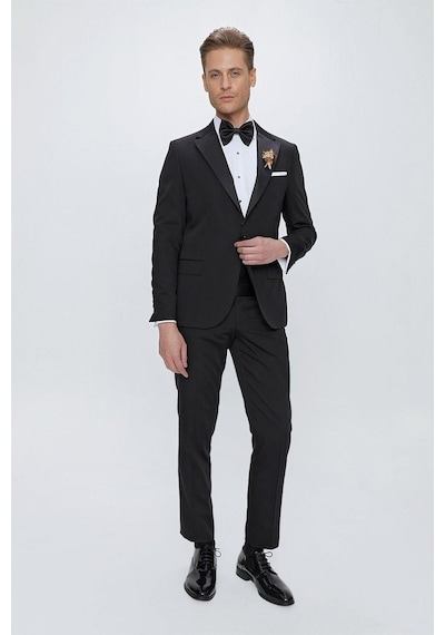 Efor Black 061 Slim Fit Çıkarılabilir Saten Yaka Siyah Damatlık Smokin Takım Siyah