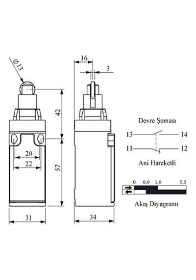 Emas L3k13mum331 Makaralı Pimli Limit Switch 1 Na + 1 Nk