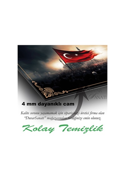 Dalgalanan Türk Bayrağı Ve Cami Cam Tablo , Modern Ev Ofis Salon Duvar Dekoru Büyük Tablo ,hediyelik