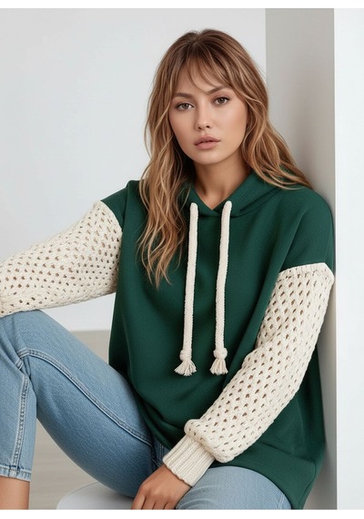 Mamayaga Kadın Kolları Örgü Triko Şık Tasarım Oversize Tunik Boy Zümrüt Yeşili Sweatshirt Kazak Yeşil Mamayaga Kadın Kolları Örgü Triko Şık Tasarım Oversize Tunik Boy Zümrüt Yeşili Sweatshirt Kazak Yeşil