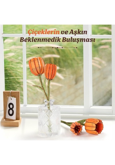 Rowood Tw081 Lale Çiçeği Orange Tulip Dıy Minyatür Maket Model Seti Ahşap 3d Wooden Puzzle 3d Model Kit Ahşap Maket Dekoratif Hobi Seti