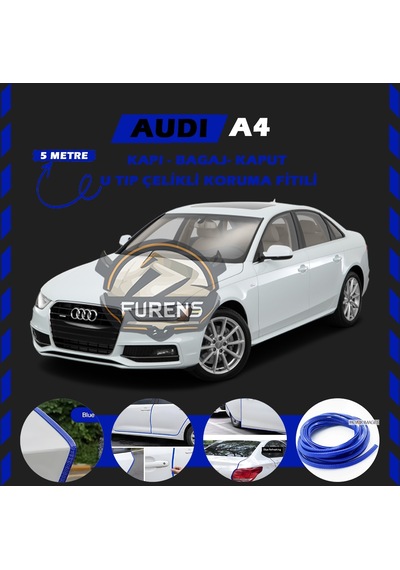 Audi A4 Oto Araç Kapı Koruma Fitili 5 Metre Parlak Mavi Renk