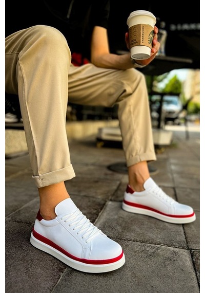 Alemdarshop Mn979 - Santoni Gbt Spor Erkek Ayakkabı Beyaz/kırmızı