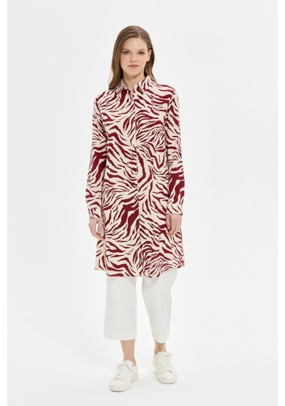 Esswaap Zebra Desenli Tunik Bordo Kırmızı