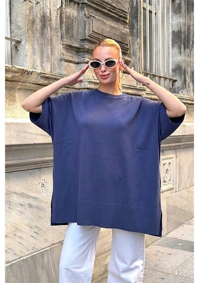 Veraura Lifestyle Lacivert Oversize Triko Bluz