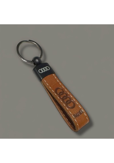 Audi Yazılı Ve Logolu Anahtarlık Kahverengi Suni Deri 1 Adet
