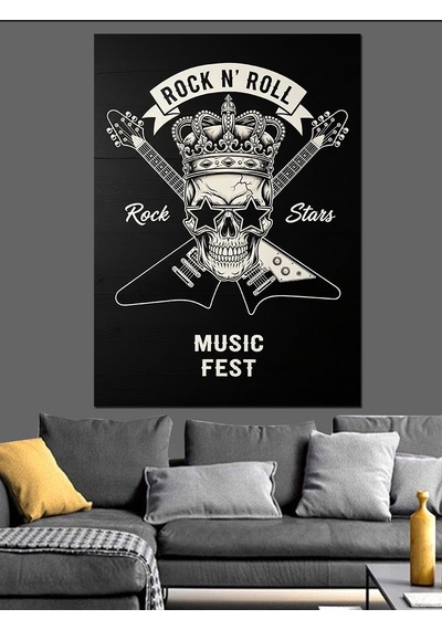 Ahşap Tablo Rock Roll Motorsikletçi Kafatası