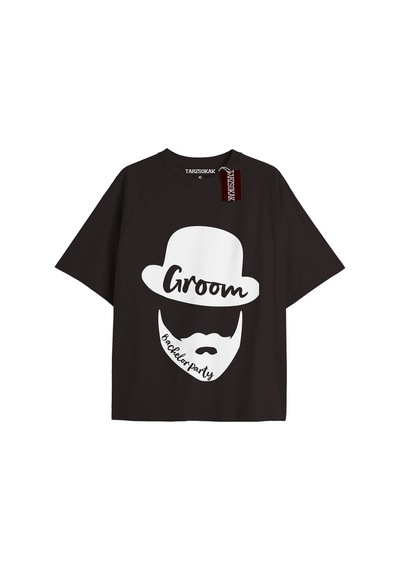 Groom Bachelor Party Unisex Oversize Yazılı Tshirt Siyah Siyah