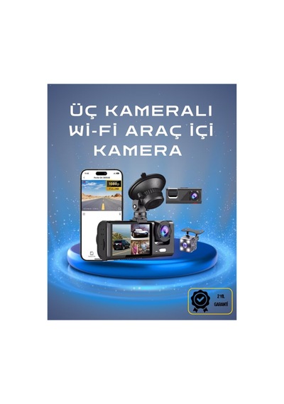 Üç Kameralı 1080p Full Hd Araç İçi Kamera G-sensörlü Ve Gece Görüşlü - Hs08378587-1