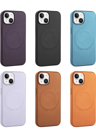 Zeyline Apple Uyumlu iPhone 14 Plus Pu Deri Magsafe Wireless Şarj Özellikli Zore Derix Kapak-derin Mor