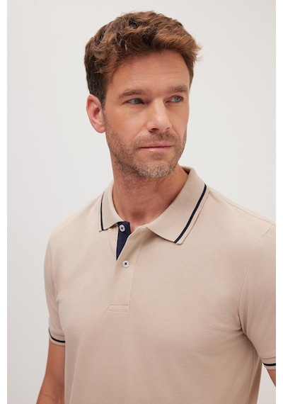 Tudors Erkek Slim Fit Dar Kesim %100 Pamuk Yumuşak Dokulu Serin Tutan Kumaş Düz Pike Taş Polo Yaka Tişört-42251 Taş