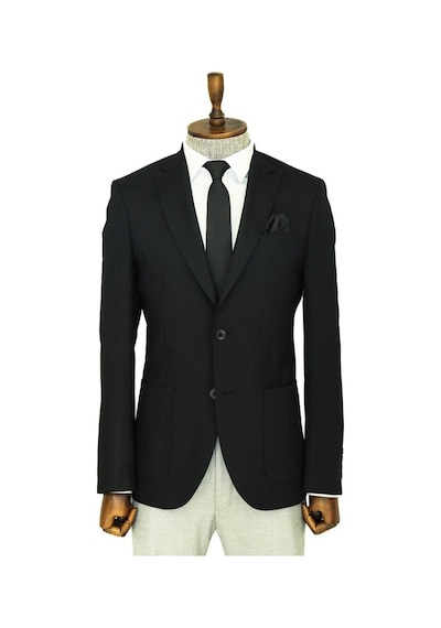 Wessi Kendinden Desenli Slim Fit Sivri Yaka Siyah Erkek Ceket 001