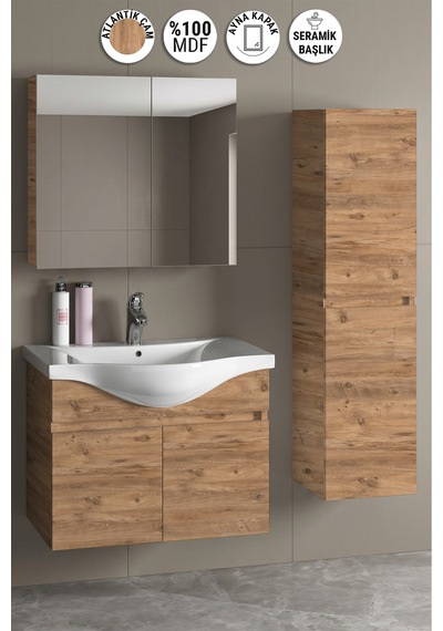 Yıldız 80+35 Cm Atlantik Çam Mdf Seramik Lavabolu Asma Banyo Dolabı Takımı Yıldız 80+35 Cm Atlantik Çam Mdf Seramik Lavabolu Asma Banyo Dolabı Takımı