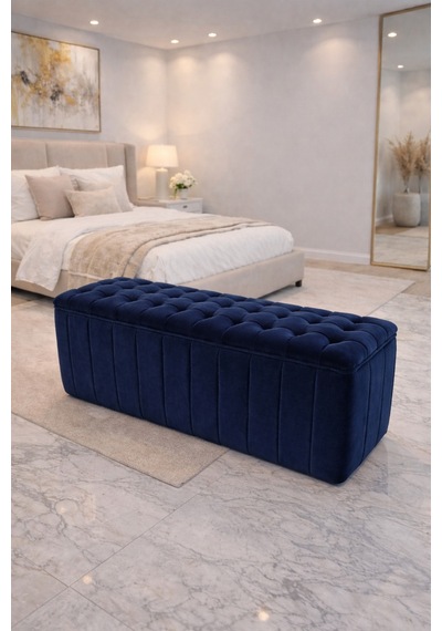 Premium Kapitone Dilimli Puf Bench, Göz Alıcı Lüks Görünüm Ve Modern Dekor İçin Üst Düzey Şıklık Mavi - 863945362 Mavi