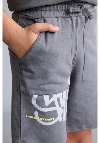 Defacto Oversıze Slogan Baskılı Sweatshirt Kumaşı Şort Erkek Çocuk G9729a826smgr452 Gri-gr452