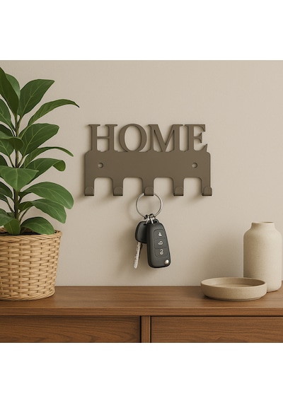 Lunoart Home Yazılı Metal Anahtarlık Askısı Duvar Tipi Anahtar Organizer Vizon