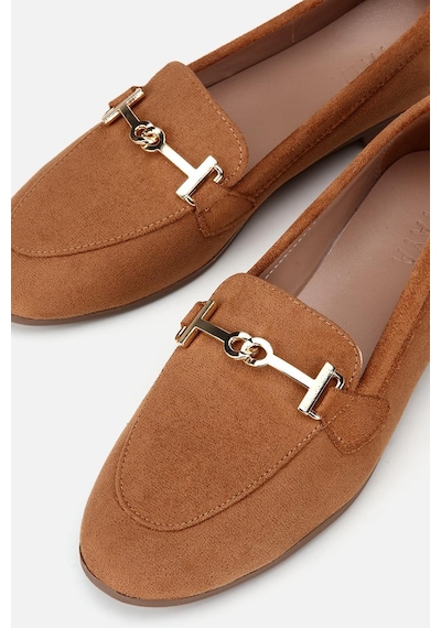 Yaya Kadın Taba Süet Gold Tokalı Loafer